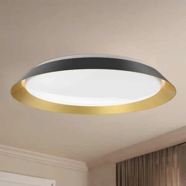 The Jasper 23-inch flush mount combines contemporary design with practical versatility. Its oversized white and gold metallic frame adds artistic flair while integrated LED with 5 selectable color temperatures adapts to any mood or task. - alternate view