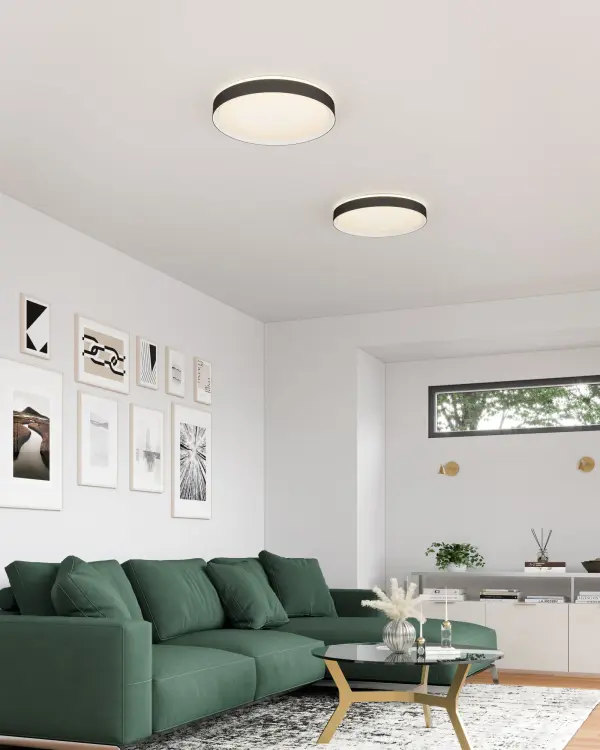 The Essex flush mount combines clean contemporary lines with practical functionality. Its integrated LED with 5 selectable color temperatures and decorative uplighting creates ambient sophistication for modern spaces. - alternate view