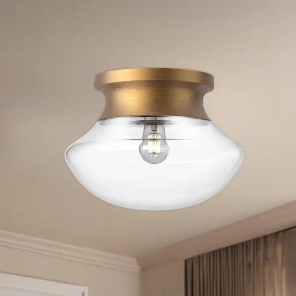The Marcel flush mount combines swooping bubble glass shades with minimal metal frames in a stunning Aged Gold finish. Its organic curves and teardrop design bring sophisticated European charm to any space. - alternate view