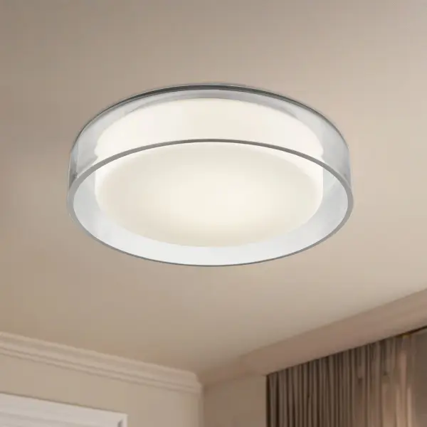The Aston combines clear glass aesthetics with an opal diffuser for soft, even lighting. Its compact 10-inch profile and integrated 3000K LED make it ideal for hallways, entryways, and smaller spaces requiring modern style. - alternate view