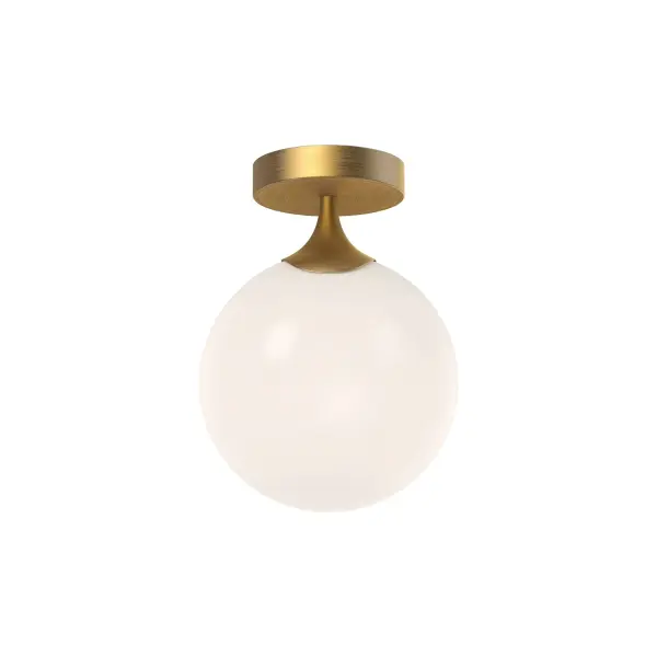 The Nouveau Flush Mount brings 1920s Art Nouveau sophistication to any space with its curved metal detailing and vintage-inspired structure. The aged gold finish paired with opal matte glass creates a warm, inviting glow perfect for intimate spaces.