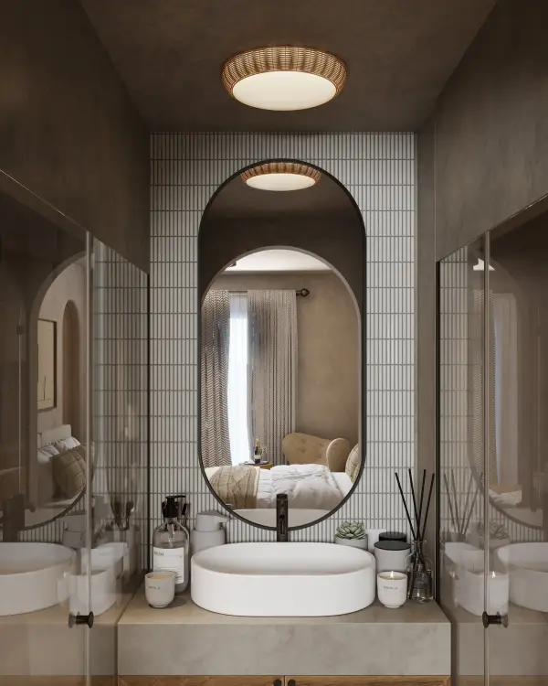 The Merida brings organic warmth to contemporary spaces with its natural rattan curved shade. Perfect for adding texture without overwhelming minimalist interiors, this 14-inch flush mount works beautifully in hallways, entryways, and kitchens. - alternate view