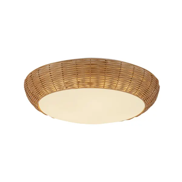 The Merida brings organic warmth to contemporary spaces with its natural rattan curved shade. Perfect for adding texture without overwhelming minimalist interiors, this 17-inch flush mount works beautifully in hallways, entryways, and kitchens.