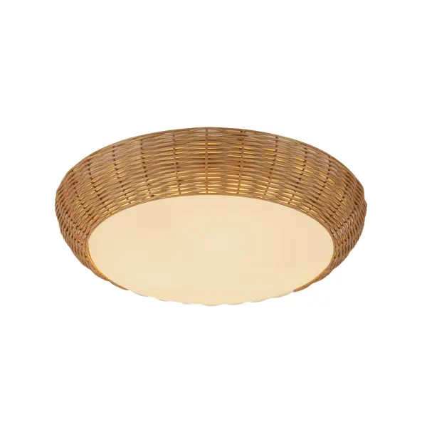 The Merida brings organic warmth to contemporary spaces with its natural rattan curved shade. Perfect for adding texture without overwhelming minimalist interiors, this 17-inch flush mount works beautifully in hallways, entryways, and kitchens. - alternate view