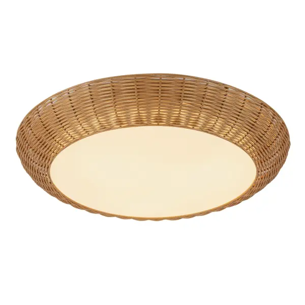 The Merida brings organic warmth to contemporary spaces with its natural rattan curved shade. Perfect for low-ceiling areas, this 21-inch flush mount adds textural interest while maintaining a clean, minimalist aesthetic. - alternate view