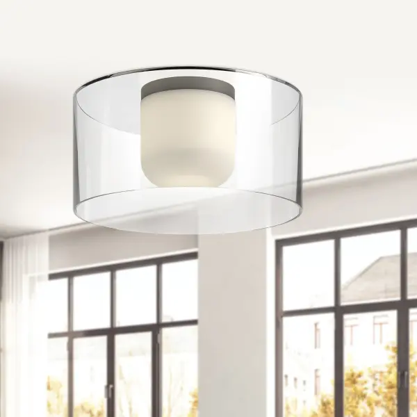 The Birch Flush Mount delivers romantic ambiance through clear glass cylinders with frosted diffusers that mimic soft candlelight. Its integrated LED with warm 3000K temperature and dimmable capability make it versatile for various residential and light commercial spaces. - alternate view