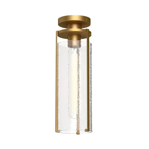 The Belmont 5-inch flush mount combines textured water glass with an aged gold finish for timeless appeal. Its compact profile makes it ideal for hallways, bathrooms, and entryways where ceiling clearance is limited.