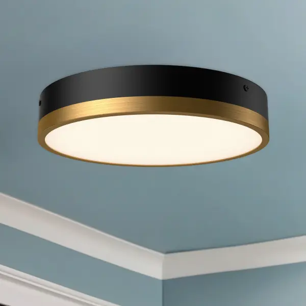 The Adelaide flush mount combines classic French elegance with modern LED technology. Its 11-inch circular frame in aged gold finish with white glass creates timeless ambiance, while 5 selectable color temperatures offer versatility for any space. - alternate view