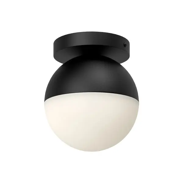 The Monae flush mount combines retro orb styling with contemporary black and opal glass finishes. Its compact 6-inch size makes it ideal for hallways, entryways, and smaller spaces where ceiling clearance is limited.