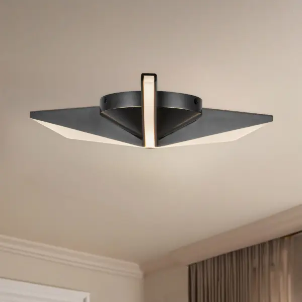 The Tachi flush mount combines geometric modern design with Japanese blade-inspired aesthetics. Features integrated LED with light guide technology and frosted acrylic diffuser for even illumination in contemporary spaces. - alternate view
