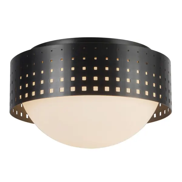 The Astoria Flush Mount by Peyton Fox combines clean geometric design with warm ambient lighting. Its opal glass diffuser and brass-plated punched metal overlay create a subtle yet striking statement perfect for modern and transitional spaces.