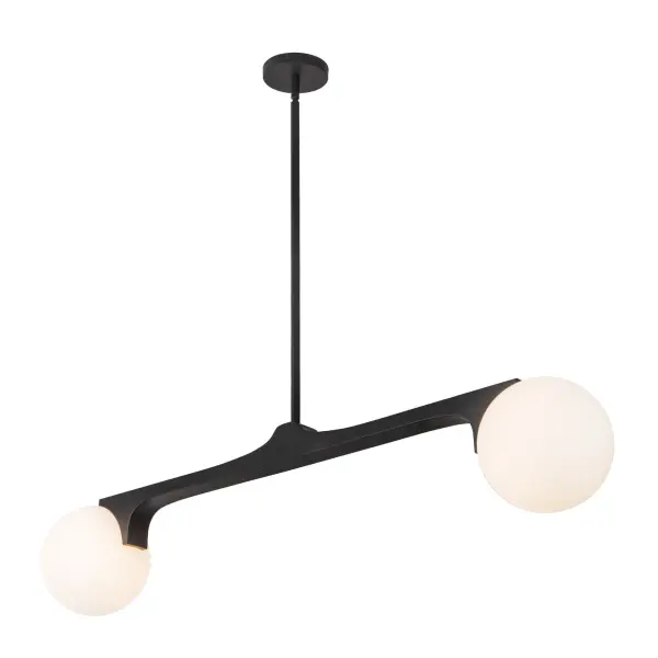 The Briar 46-inch Linear Pendant by Mark Choi combines clean geometric design with heavy metal arms and opal glass diffusers. Its sophisticated brushed gold finish and sculptural form make it perfect for modern and transitional spaces. - alternate view