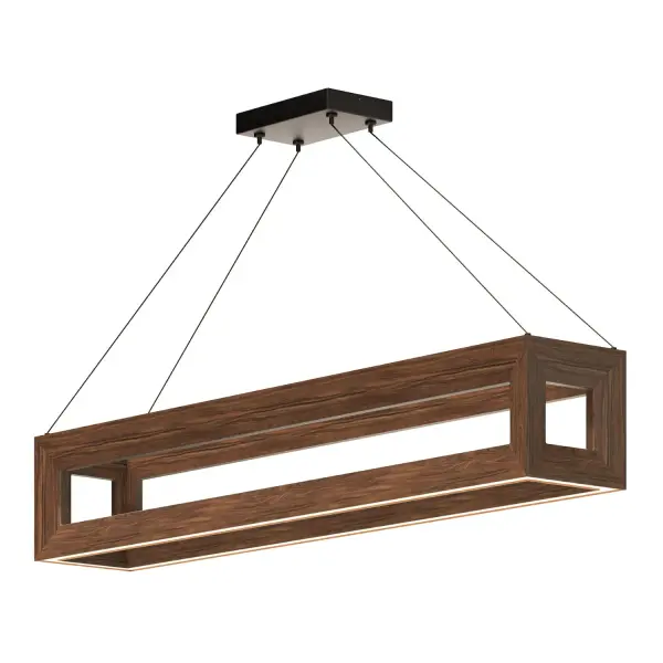 The Morina 42-inch linear pendant combines natural white oak veneer with modern cubist geometry, delivering warm ambient lighting through a frosted diffuser. Perfect for contemporary and rustic interiors alike.