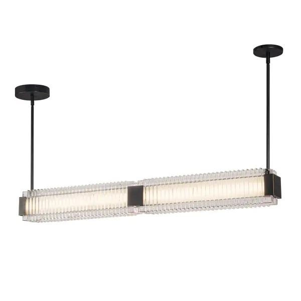 The Alai 47-inch linear pendant brings coastal sophistication to modern spaces with its distinctive ribbed glass design that mimics gentle ocean waves. Integrated 2700K LED provides warm, inviting illumination perfect for dining and entertaining.
