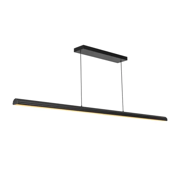 The Dottie Linear Pendant combines sleek contemporary design with architectural interest through its curved half-circle profile and ribbed metalwork. At 60 inches, it's perfectly sized for kitchen islands and dining tables. - alternate view