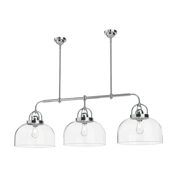 The Lancaster 55-inch Linear Pendant transforms classic Parisian lantern design into a contemporary statement piece. Generous glass panels and chrome finish create sophisticated illumination perfect for dining rooms and kitchen islands. - alternate view
