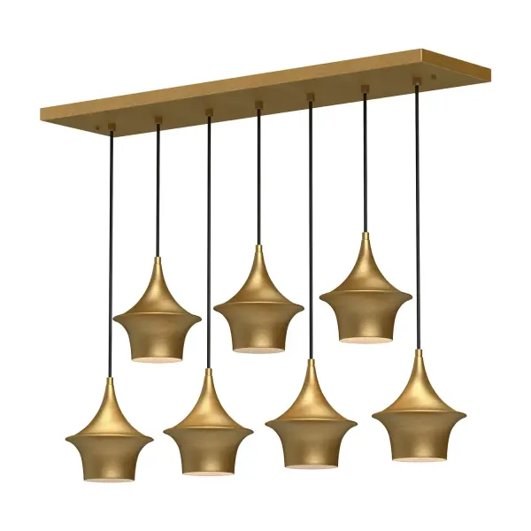 The Emiko Linear Pendant brings Wabi-Sabi philosophy to modern lighting with its sweeping organic metal shade in luxe Brushed Gold. At 36 inches, it's perfectly sized for dining tables and kitchen islands.