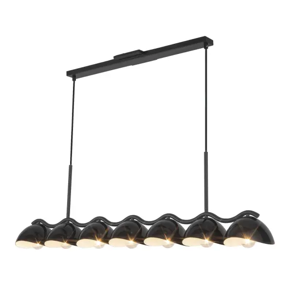 The Atlas 42-inch linear pendant makes a striking impression with its modern curvy frame and unique black/burgundy two-tone finish. Perfect for dining rooms and kitchen islands, this statement piece combines contemporary design with bold color.