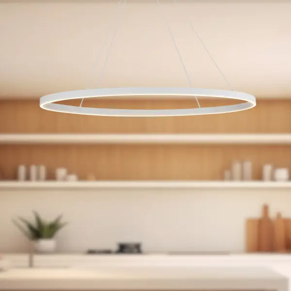 The Ovale Linear Pendant combines modern sophistication with practical functionality. Its distinctive oval shape and integrated 3000K LED technology deliver warm, efficient illumination perfect for dining and kitchen spaces. - alternate view
