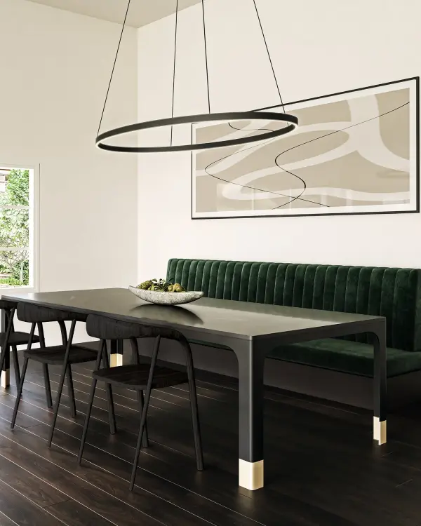 The Ovale Linear Pendant redefines modern elegance with its captivating oval shape and integrated LED technology. At 53 inches, this statement piece delivers efficient, long-lasting illumination with warm 3000K light, perfect for dining rooms and kitchen islands. - alternate view