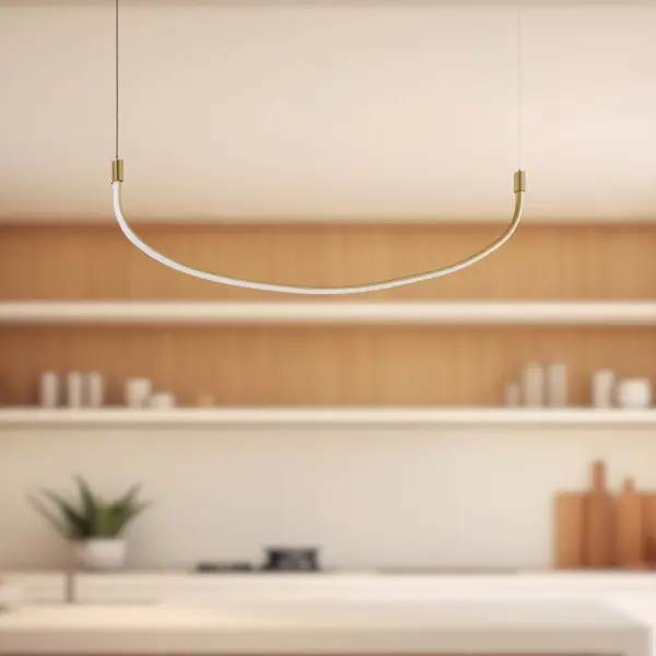 The Talis reimagines linear lighting with its distinctive U-shaped LED bars that create a unique visual melody. This 36-inch pendant offers versatile adjustability with integrated 3000K warm white LEDs, perfect for modern dining and kitchen spaces. - alternate view