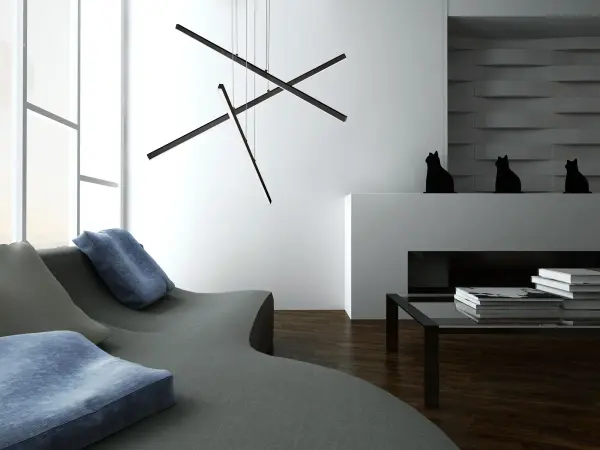 The Vega 3 Head Multi Pendant offers exceptional design flexibility with adjustable linear lights that can be arranged in clean parallels or playful asymmetry. Integrated LED with warm 3000K lighting creates inviting ambiance. - alternate view