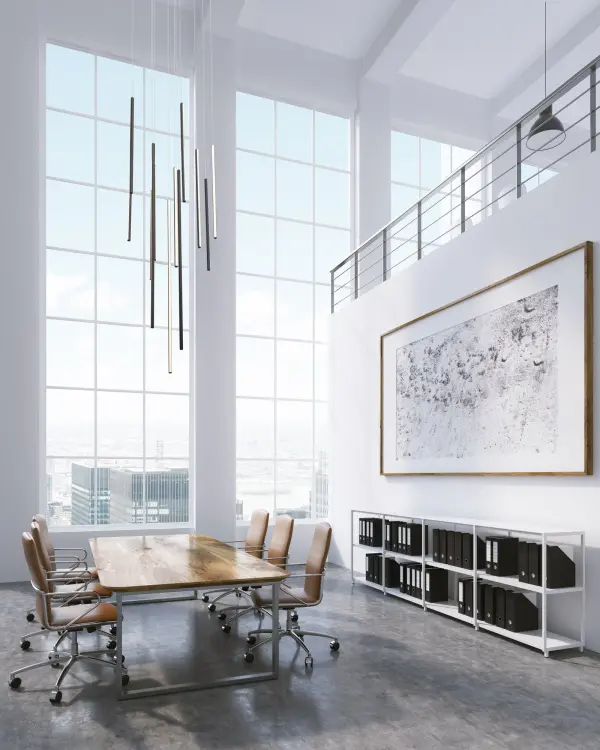 Extruded circular aluminum vertical lamp rods. Flexible silicon rubber diffusers. Lightly textured powder-coat colors. Outward emitting light. Custom options available. Integrated LED with 3000K Warm White Color Temperature Designed for foyer, living room, dining room, bedroom, and beyond Modern, Contemporary Style with Decorative Details Installation hardware included Easy assembly instructions included in box Dimmable, see specs for detail Sloped ceiling adaptable, see specs for details - alternate view