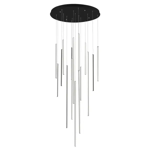 Extruded circular aluminum vertical lamp rods. Flexible silicon rubber diffusers. Lightly textured powder-coat colors. Outward emitting light.Custom options available. Integrated LED with 3000K Warm White Color Temperature Designed for foyer, living room, dining room, bedroom, and beyond Modern, Contemporary Style with Decorative Details Installation hardware included Easy assembly instructions included in box Dimmable, see specs for detail Sloped ceiling adaptable, see specs for details