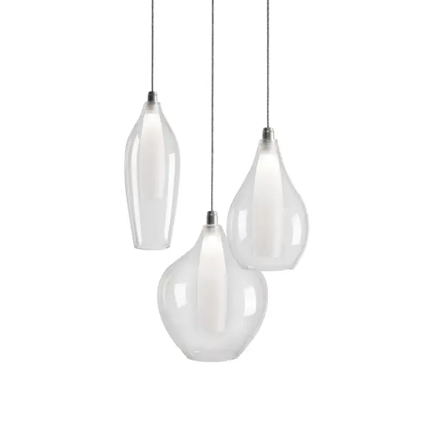 The Victoria 3-Light Multi Pendant combines three distinct glass shade styles in one fixture, creating visual interest with its slender drop, pear-shaped, and round drop designs. Chrome finish and LED technology deliver modern sophistication.