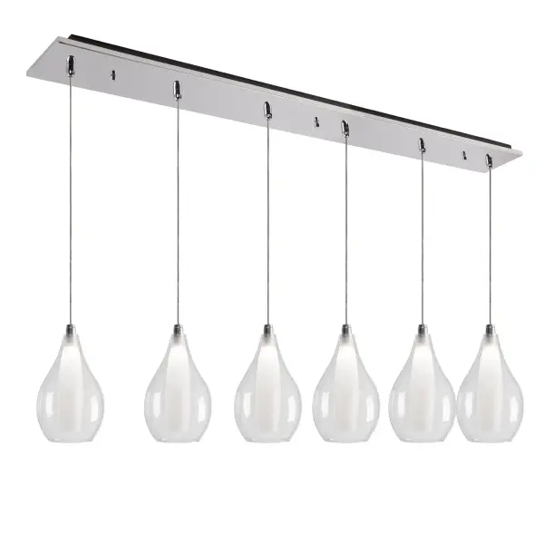 The Victoria 6-Light Multi Pendant combines simplicity with sophistication through its dual-layer glass shades and chrome finish. Integrated LED technology with warm 3000K lighting creates inviting ambiance perfect for modern kitchens and dining spaces.