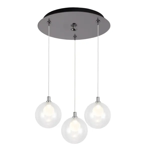 The Bolla 3-light pendant combines contemporary styling with integrated LED technology. Its double-wall clear glass shades create sophisticated visual depth while the chrome finish adds sleek modern appeal.