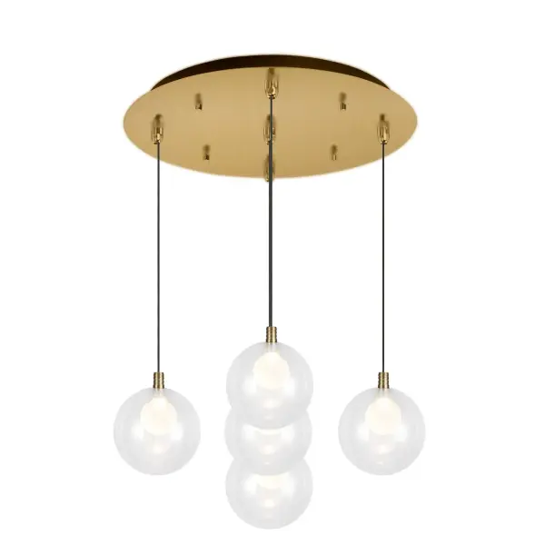 The Bolla 5-light pendant combines contemporary design with soft, diffused lighting through matte opal glass shades. Integrated LED technology provides warm 3000K illumination perfect for dining and kitchen spaces.