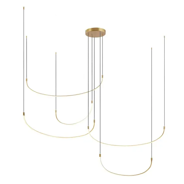 The Talis transforms the classic linear pendant into an artistic statement piece with its organic U-shaped LED bars. Featuring adjustable heights across multiple bars, this 90-inch fixture offers exceptional versatility for creating custom lighting compositions in large spaces.
