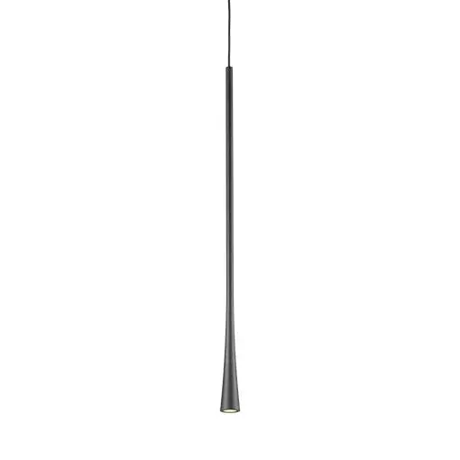 The Taper pendant combines form and function with its elongated die-cast aluminum body and integrated LED spot assembly. The conical shade and vertical stem create striking visual interest while the 3000K warm white LED provides efficient, dimmable illumination.