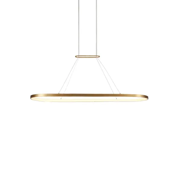 The Eerie pendant combines modern aluminum construction with a stadium-shaped profile and flexible opal diffuser. Integrated 3000K LED provides warm up and down lighting, perfect for kitchen islands and dining tables.