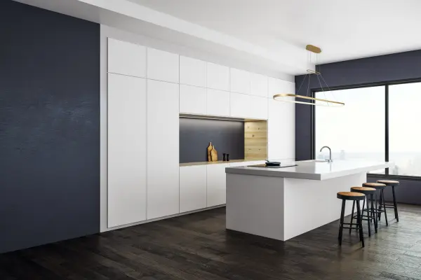 The Eerie pendant combines modern aluminum construction with a stadium-shaped profile and flexible opal diffuser. Integrated 3000K LED provides warm up and down lighting, perfect for kitchen islands and dining tables. - alternate view