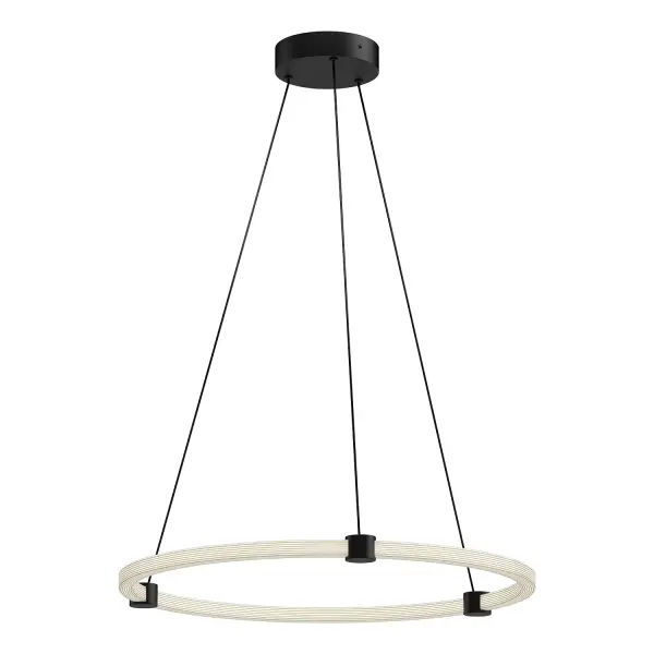 The Bruni pendant combines contemporary design with practical functionality through its adjustable circular rings and integrated LED technology. The ribbed acrylic texture provides ample warm lighting while the brushed gold finish adds sophisticated elegance.