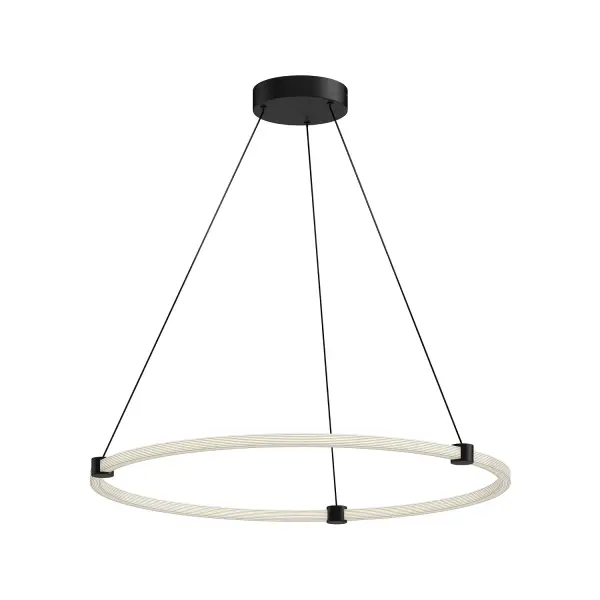 The Bruni 32-inch pendant combines modern geometric design with practical functionality. Its adjustable circular rings create a customizable sculptural statement while integrated LED technology provides ample warm illumination.