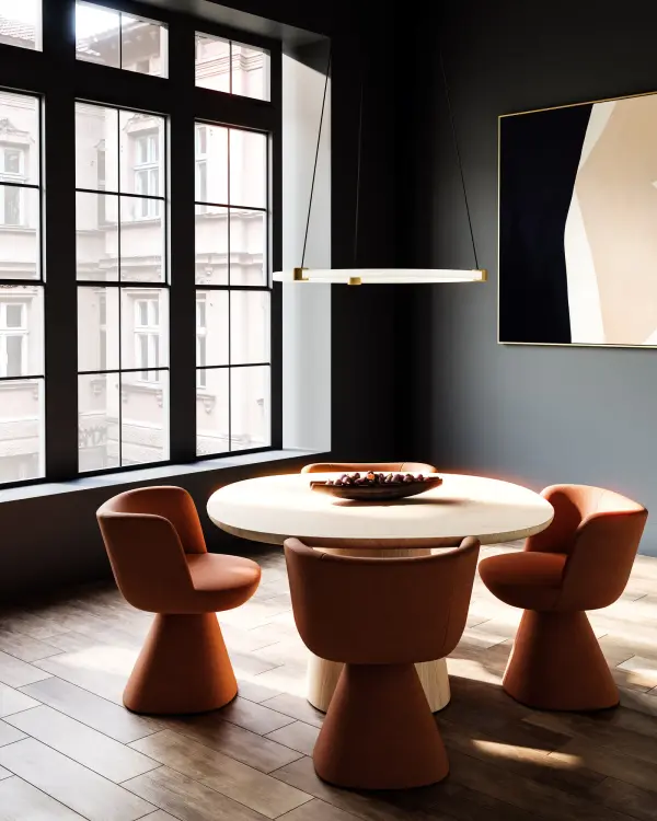 The Bruni 32-inch pendant combines modern geometric design with practical functionality. Its adjustable circular rings create a customizable sculptural statement while integrated LED technology provides ample warm illumination. - alternate view