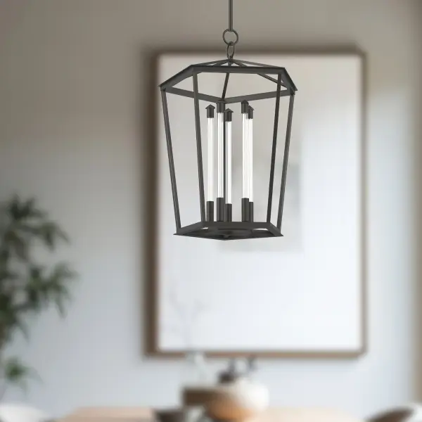 The Delphine pendant merges southern Creole-inspired design with contemporary LED efficiency. Its classic birdcage lantern frame in Urban Bronze finish creates visual interest while integrated 2700K LED filaments provide warm, inviting illumination. - alternate view