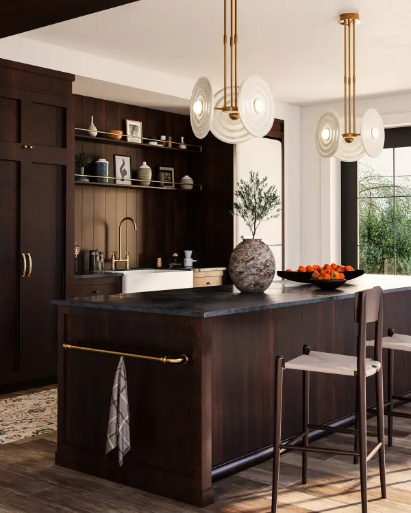 The Harbour 18-inch pendant combines textural glossy opal glass with detailed urban bronze hardware, featuring integrated LED lighting at 3000K warm white. Perfect for modern kitchens and dining spaces seeking refined style. - alternate view