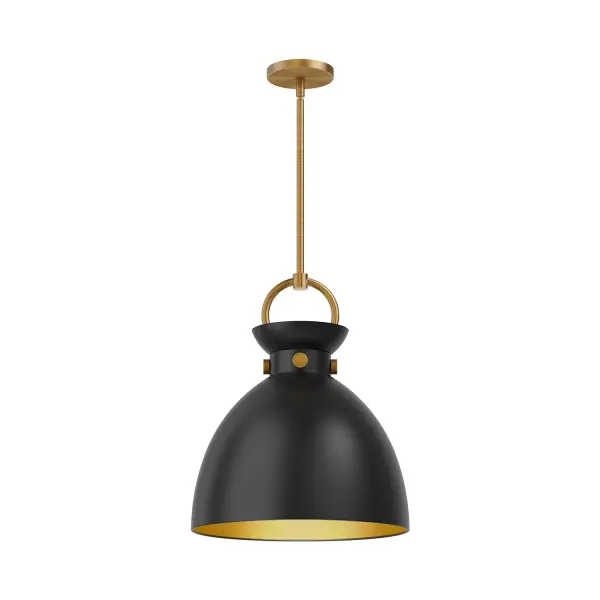 The Waldo 14-inch pendant brings artful eclecticism to any space with its distinctive aged gold and matte black finish. Perfect for creating visual interest in kitchens, dining areas, or bedrooms with cottage-inspired charm.
