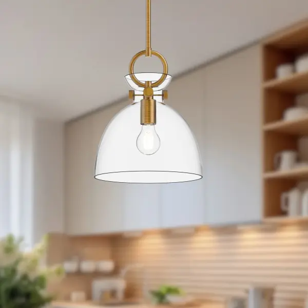The Waldo pendant brings handsome metallic details and clear glass charm to any space. Its 11-inch size makes it perfect for kitchen islands, dining nooks, or bedroom accents. Mix-and-match options allow endless customization. - alternate view