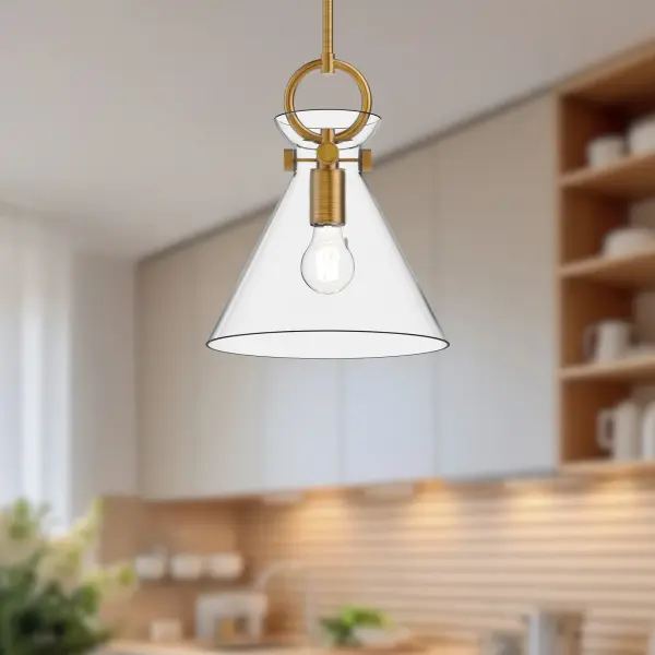 The Emerson 11-inch pendant blends modern cottage charm with industrial-inspired details. Its matte black finish and smoked glass shade create sophisticated ambiance, while mix-and-match options allow personalization across spaces. - alternate view