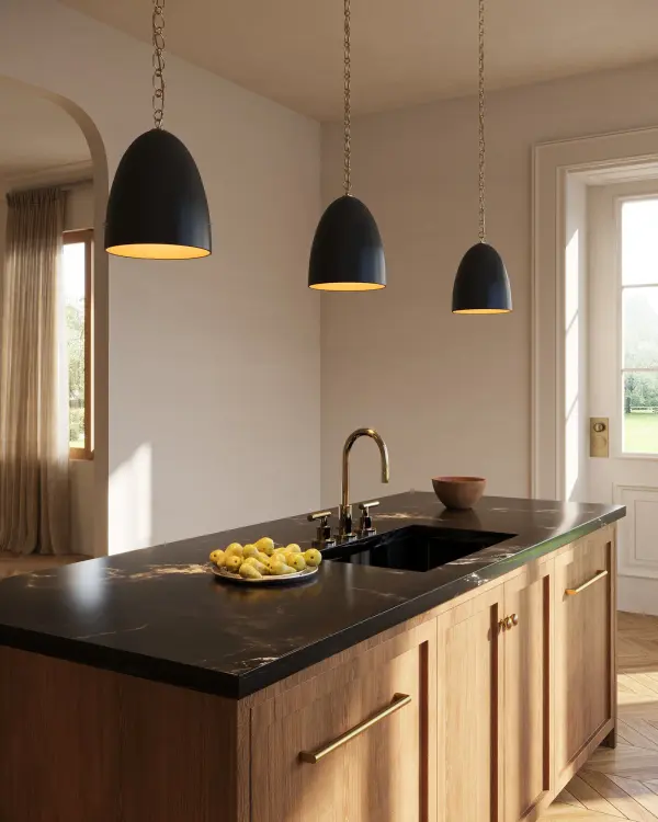 The Grant Pendant combines organic domed form with oversized circular chain elements and mixed metal finishes. Its 14-inch size makes it perfect for intimate spaces or grouped installations, delivering contemporary style with timeless appeal. - alternate view