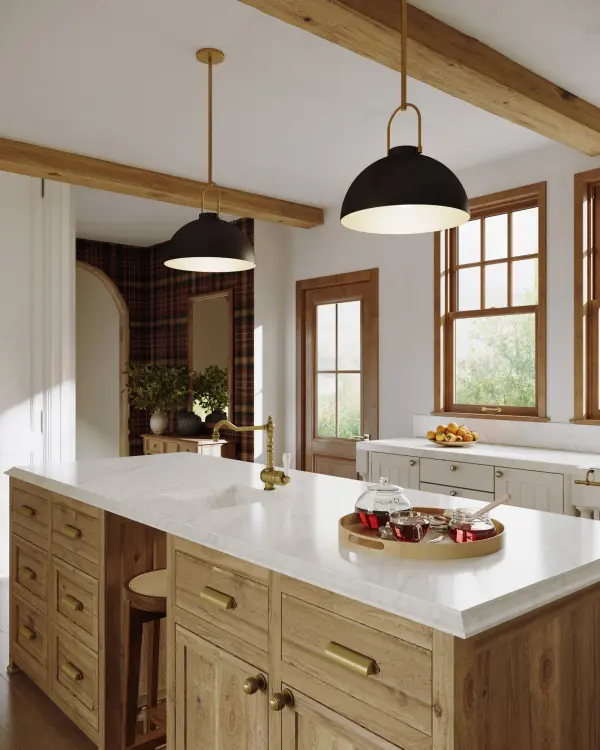 The Harper pendant blends classic mid-century design with contemporary sophistication. Its organically curved handle and metal shade paired with opal glass create warm, inviting illumination perfect for intimate spaces. - alternate view