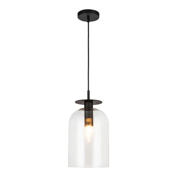 The Sylvia pendant combines sinuous brushed gold metalwork with delicate dome-shaped clear glass for a sophisticated, modern feminine aesthetic. Its compact 8-inch size makes it perfect for multiples over islands or as accent lighting.