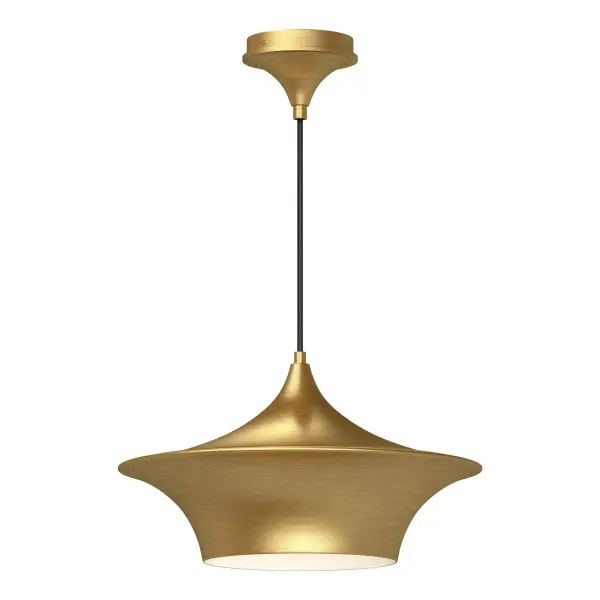The Emiko pendant brings Wabi-Sabi philosophy to modern interiors with its sweeping organic metal shade in luxurious Brushed Gold. At 16 inches, it's perfectly sized for intimate spaces while making a sophisticated statement.