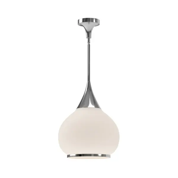 The Hazel pendant brings early-1900s apothecary charm to contemporary spaces with its flowing opal glass shade and polished chrome accents. Perfect for adding character above kitchen islands or dining tables.