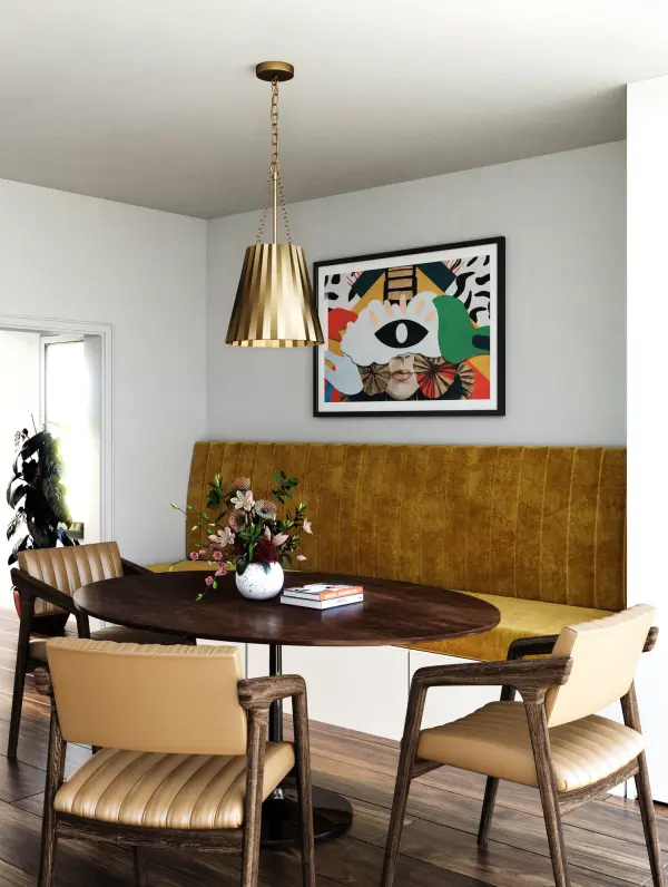 The Plisse pendant brings runway-inspired sophistication to any space with its unique pleated metal shade in warm Aged Gold. This 16-inch fixture combines vintage class with contemporary appeal, perfect for adding chic ambiance to kitchens, dining rooms, and bedrooms. - alternate view